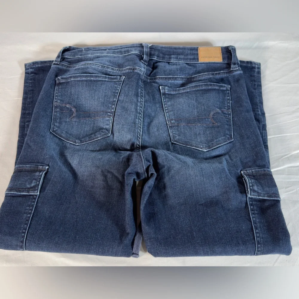 American Eagle Hi-rise jeggings Cargo Denim Pants w!Utility Pockets so 14 short - Picture 4 of 7